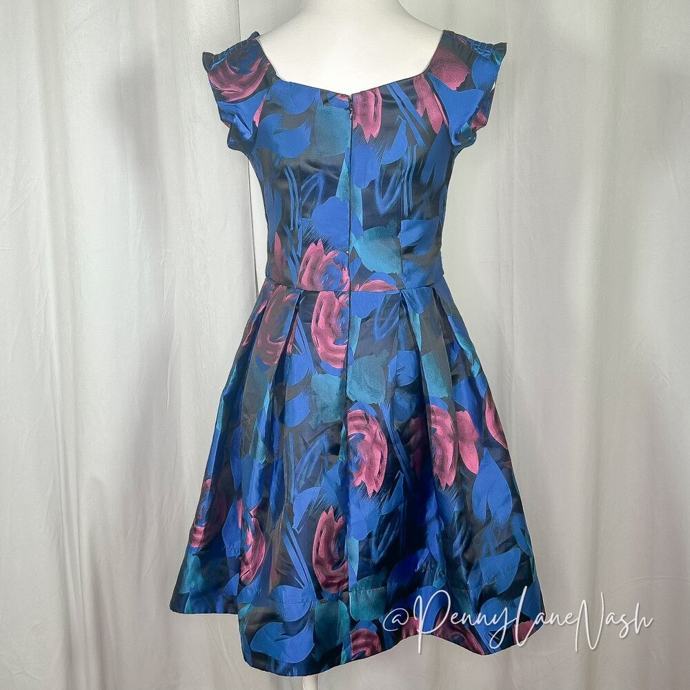 Vintage Rubber Ducky Floral Print Fit & Flare Dress Blue - Picture 9 of 10